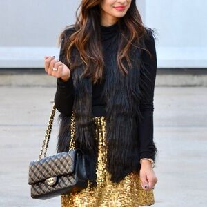 RARE VAKKO NEW YORK Real Vintage Fur Coat Leather Trim Black Long Vest Medium